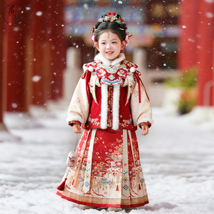 汉服女童2026马年冬装儿童中国风高端唐装女孩明制过年新年拜年服