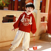 儿童汉服2024冬款 过年服拜年服唐装 男童周岁服加绒两件套女童棉服
