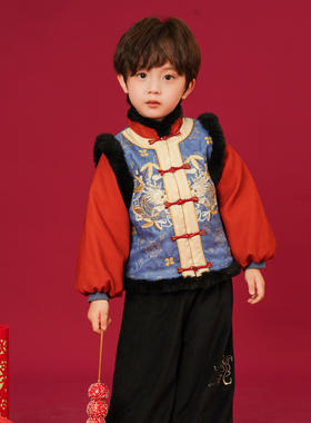 男童汉服冬装小男孩中国风唐装宝宝龙年喜庆过年拜年服儿童新年装