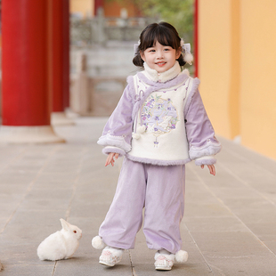 汉服女童冬装小女孩新中式超仙古装套装宝宝中国风加厚裤装拜年服