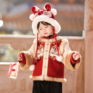 新年装 男童汉服2025新款 宝宝过年唐装 儿童国风棉服套装 拜年服 冬装