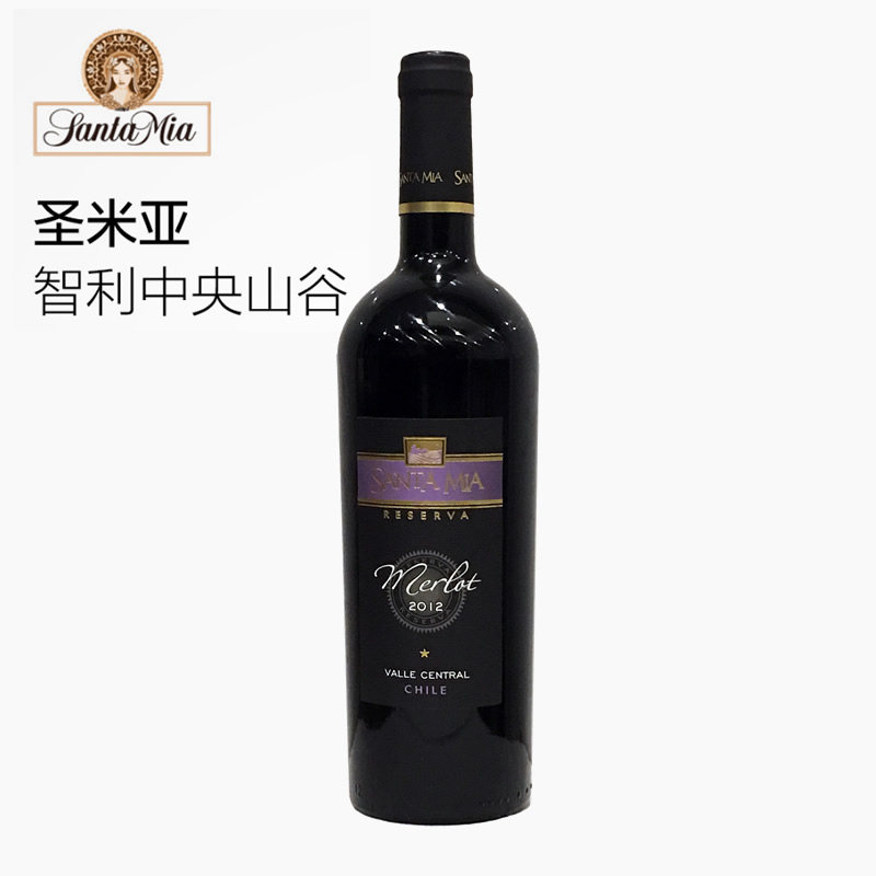智利原瓶进口红酒 中央谷圣米亚 Santa Mia 美乐珍藏红 750ml