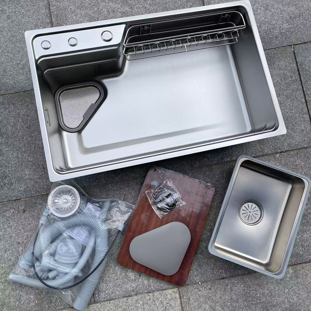 3D米粒压纹超导流大单槽一体成型SUS304不锈钢侧排水SUS304洗菜池