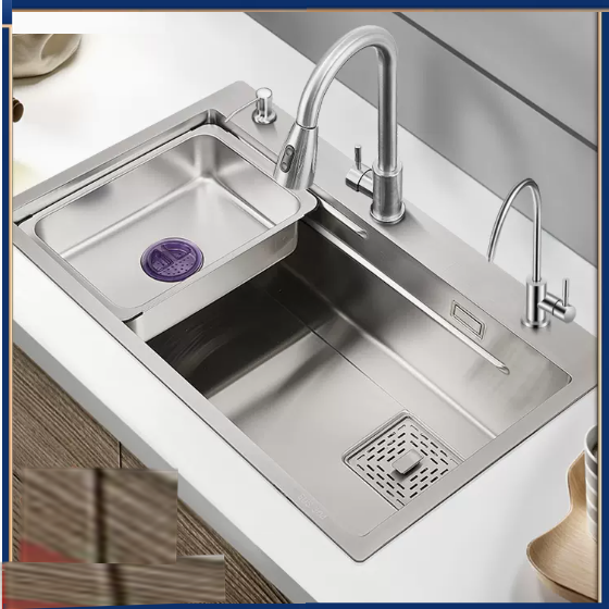 sus304不锈钢压纹拉丝手工水槽台上台中台下盆单槽洗菜盆洗碗池