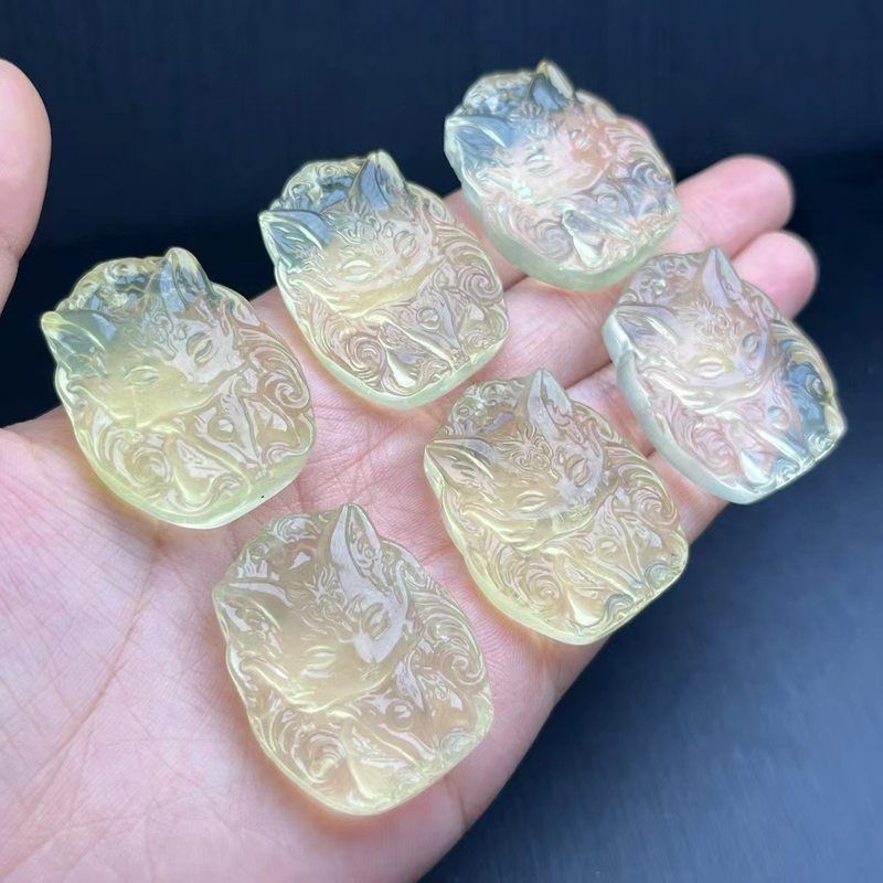 天然黄水晶狐狸吊坠牌 毛衣坠柠手饰/手串