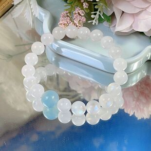 天然蓝月光搭配海蓝宝顶珠轻奢百搭时尚简约女士单圈手串W7081