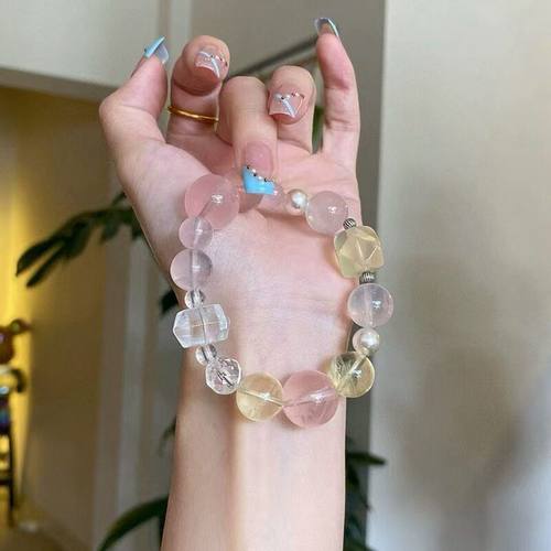 天然果冻粉水晶单圈手链释放魅力招财转运手串女大气柠檬黄水晶