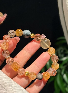 大有水晶 天然黑金超七水晶手链百搭设计多宝黄塔晶黄水晶手串女