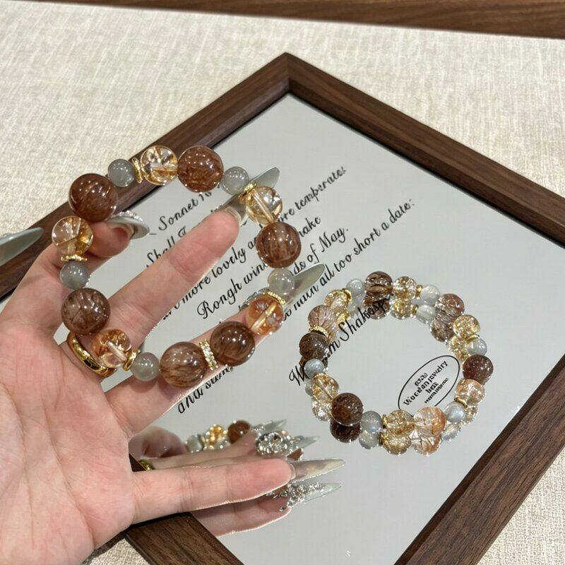 【平安招财】天然黑金超七男女手串金箔胶花灰月光招财水晶手链