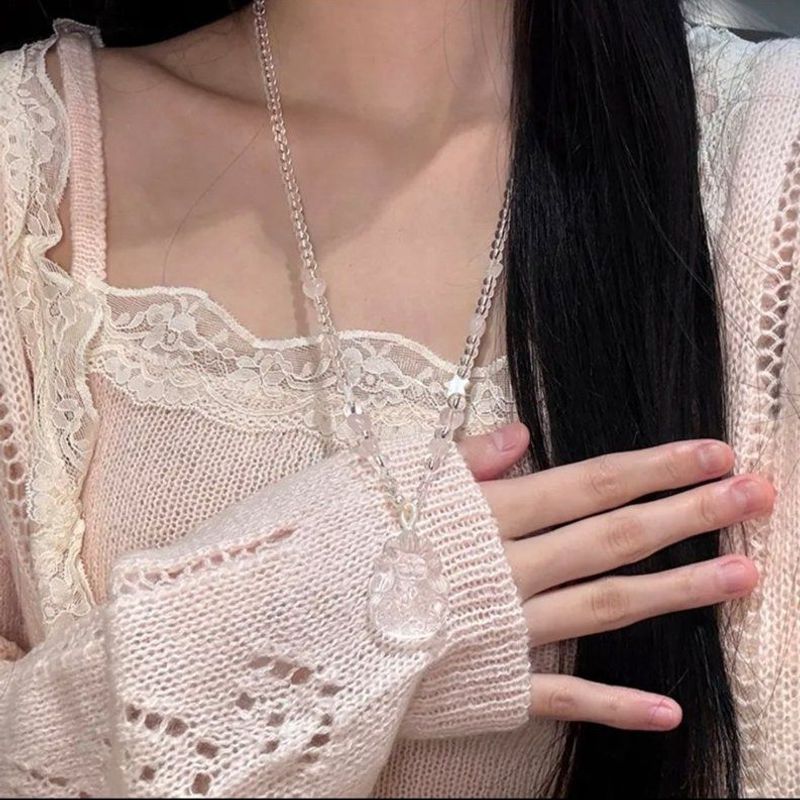 新款天然白水晶许愿狐将军狐吊坠九尾狐水晶项链狐牌