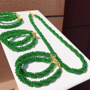 时尚翡翠玉髓麻花项链手链套装直播爆款紫罗兰红翡菠菜绿麻花手链