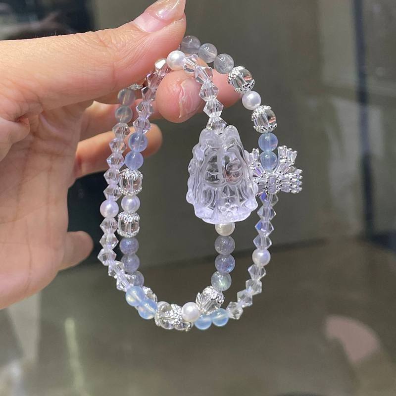 白水晶凤九九尾狐狐狸手牌水晶手链小众高级女闺蜜月光石手串
