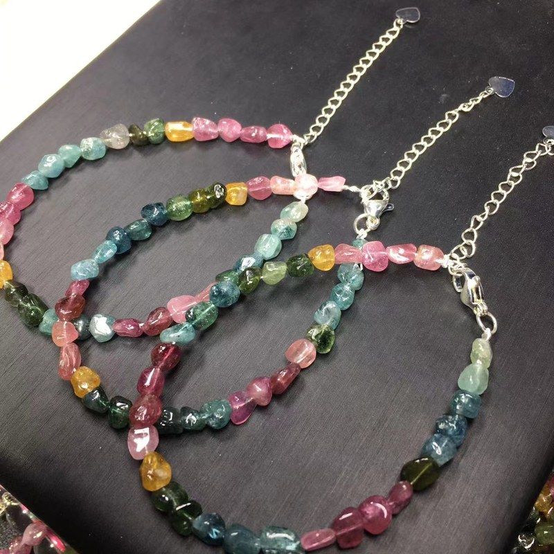 天然彩碧玺手链 彩虹糖豆豆手串 DIY设计 厂家批发