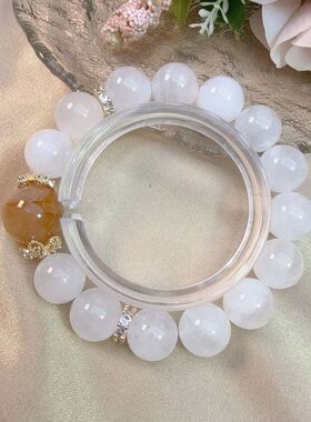 天然白幽灵12m搭黄胶花顶珠14.5m轻奢时尚女士手串S0453