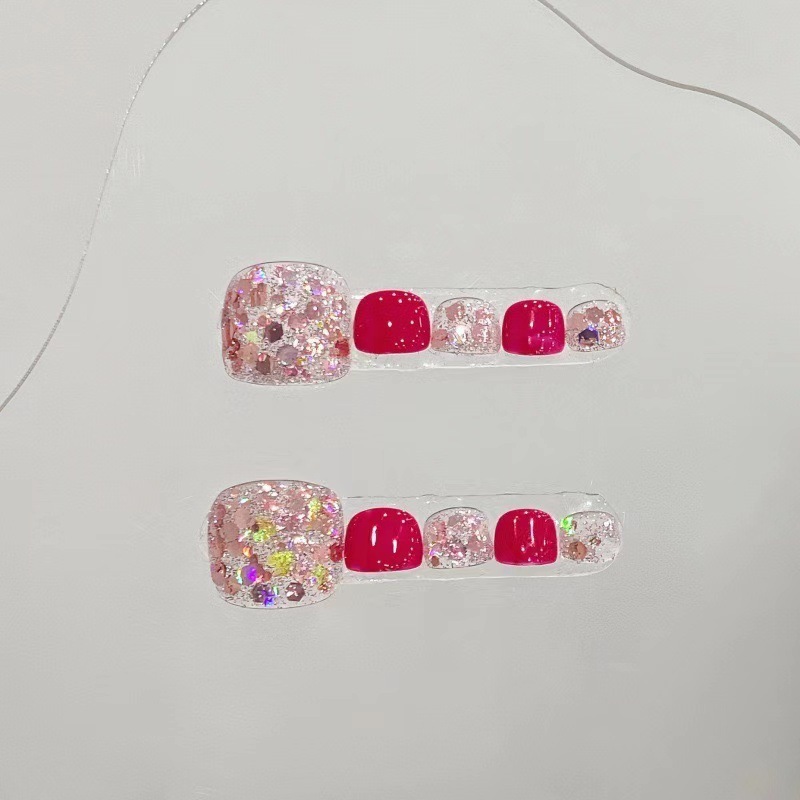 纯手工原创穿戴甲紫色脚甲贴片美甲成品网红穿戴甲高级感