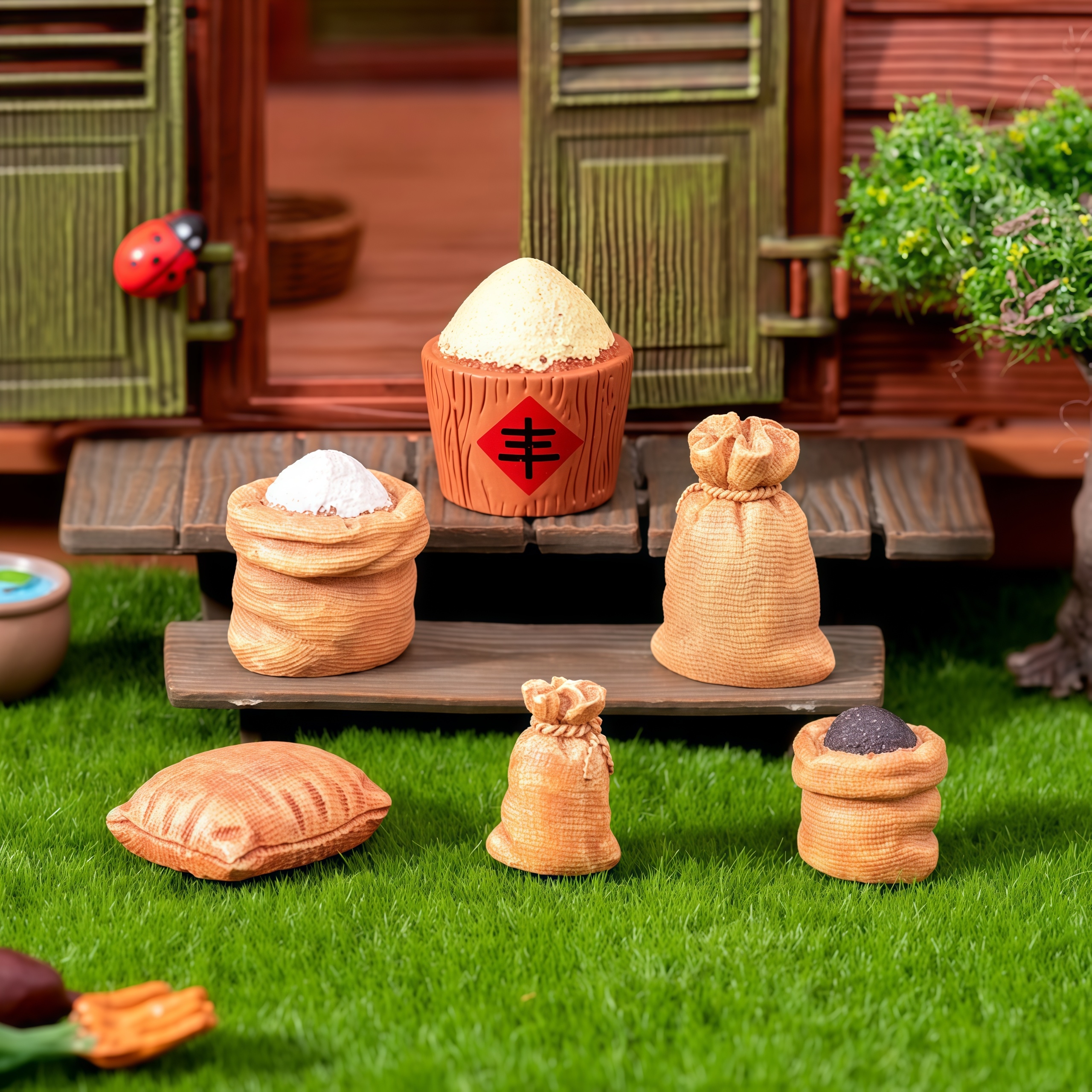 微景观五谷丰登摆件创意复古麻袋大米稻谷黑米树脂摆件家居装饰品