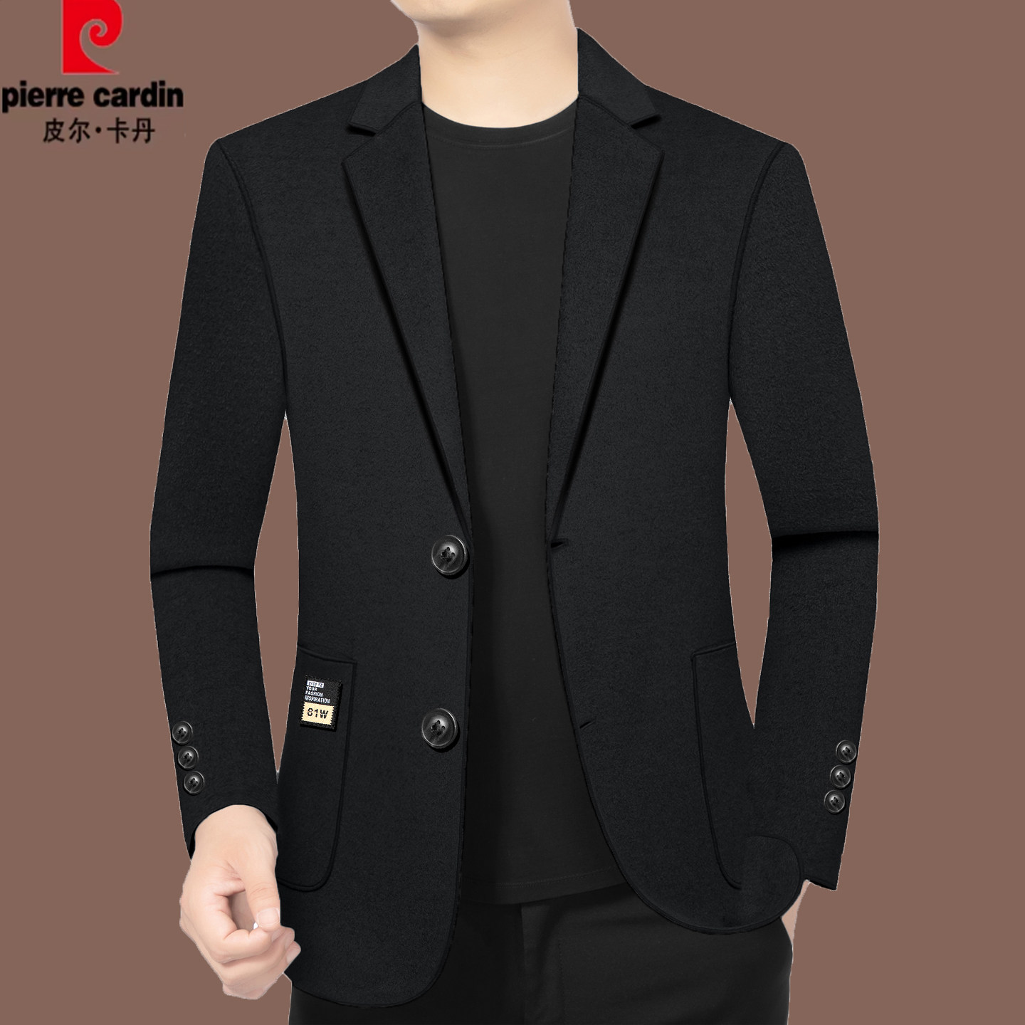 皮尔卡丹正品春秋款中青年西服男羊毛休闲西装上衣修身爸爸装外套