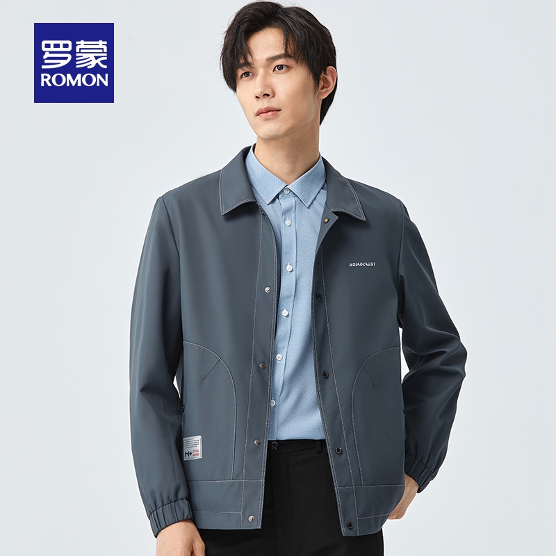 罗蒙男士时尚休闲翻领短款夹克衫