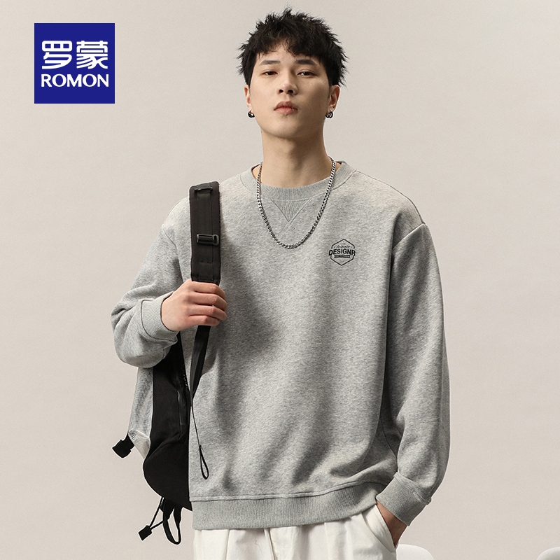 罗蒙时尚休闲潮流印花圆领卫衣男