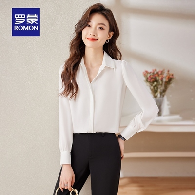 罗蒙女士简约百搭翻领长袖衬衫