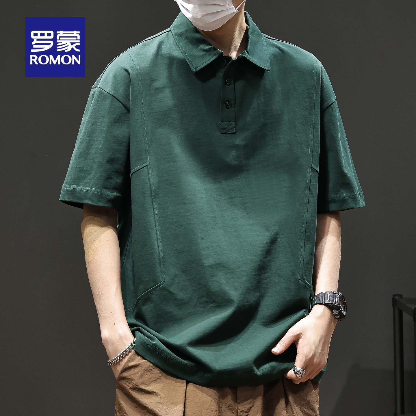 罗蒙潮流美式纯棉男装短袖polo衫