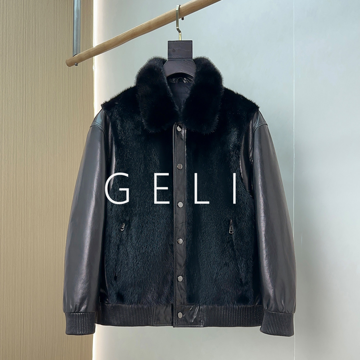 GELI轻奢男士水貂毛皮衣羽绒服