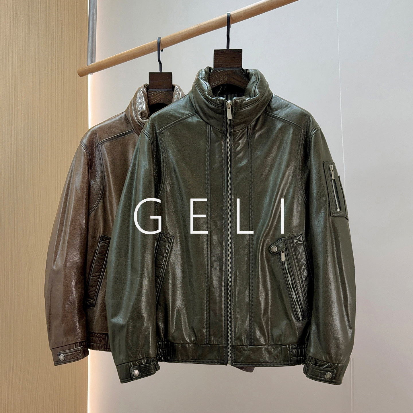 GELI轻奢面包服羽绒服真皮皮衣男绵羊皮夹克立领简约时尚冬季外套
