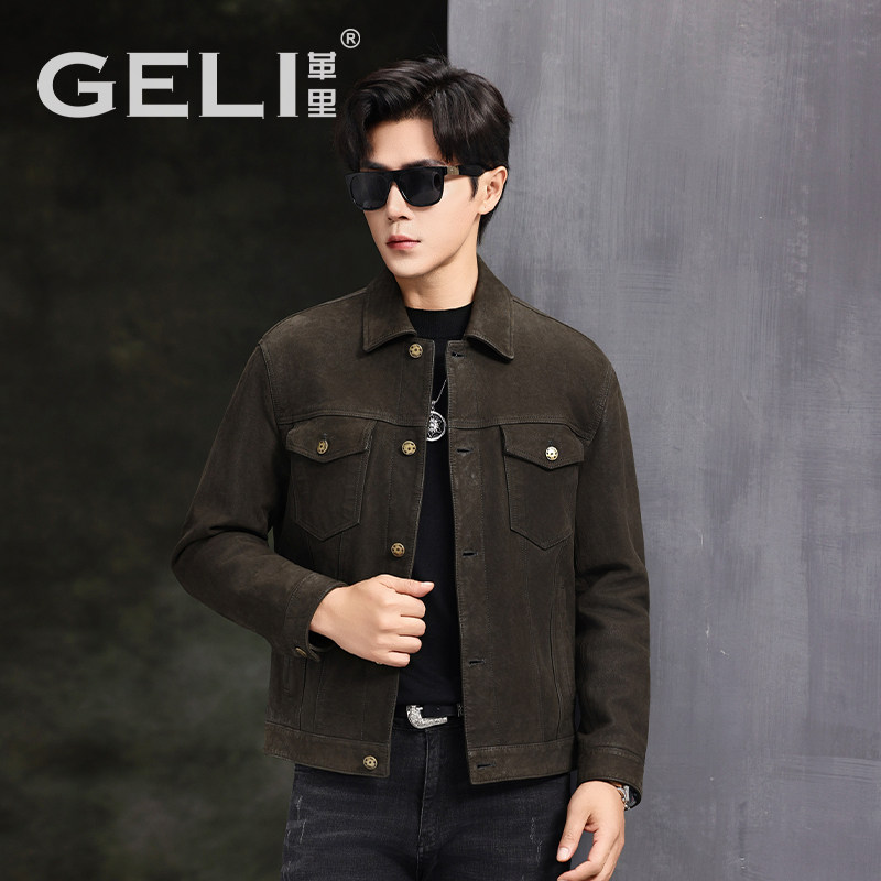 2025真皮皮衣男头层山羊皮夹克短款翻领机车服修身复古时尚外套潮