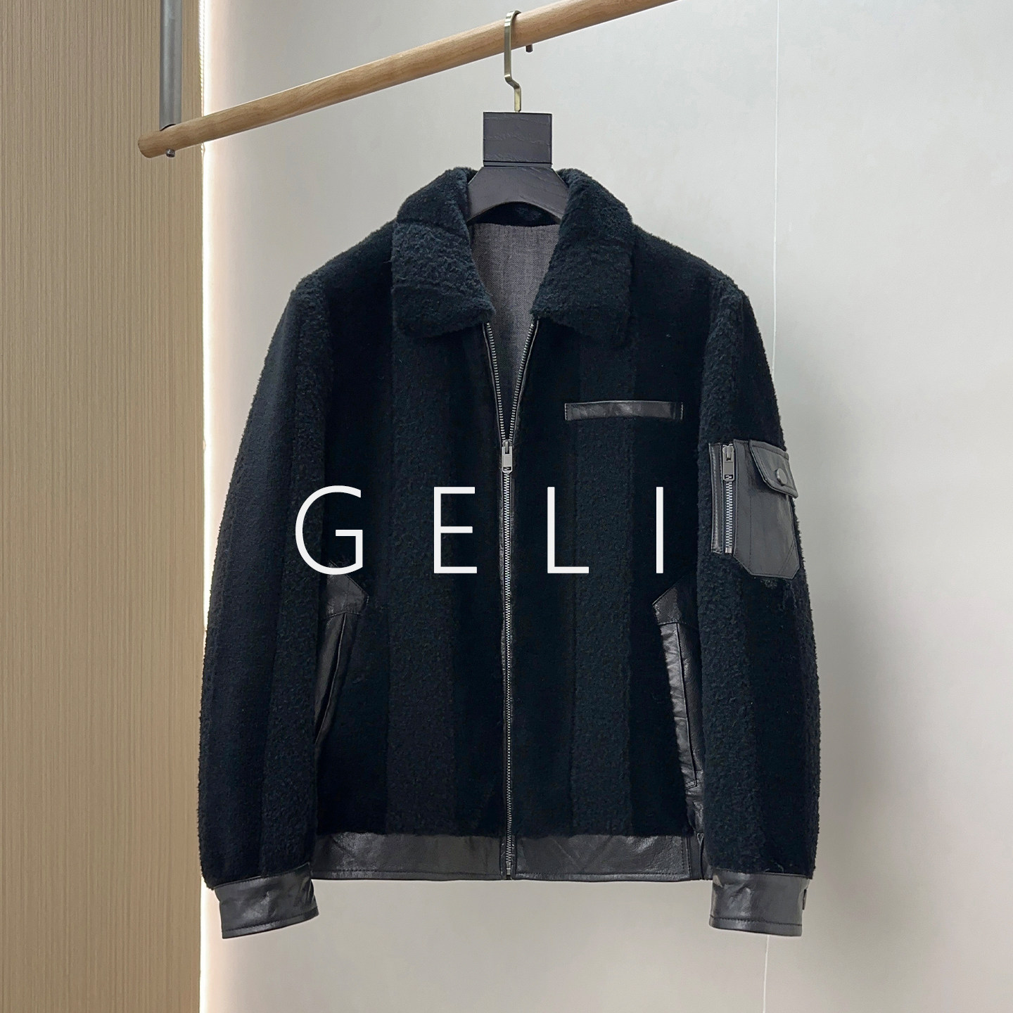 GELI男士短款纯羊毛皮毛一体外套