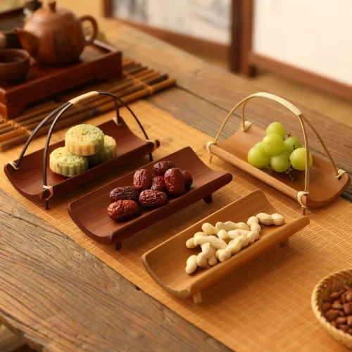 竹制品手工制作果盘复古中式提篮