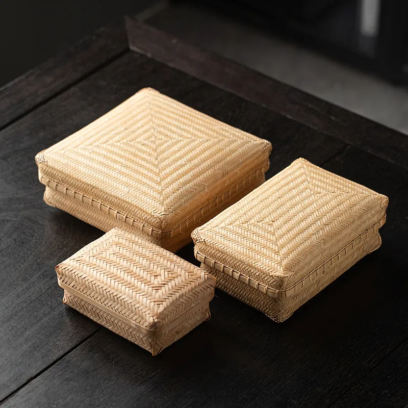 茶具收纳盒竹编制品文玩收纳盒食盒普洱茶饼盒存茶醒茶盒空盒高档