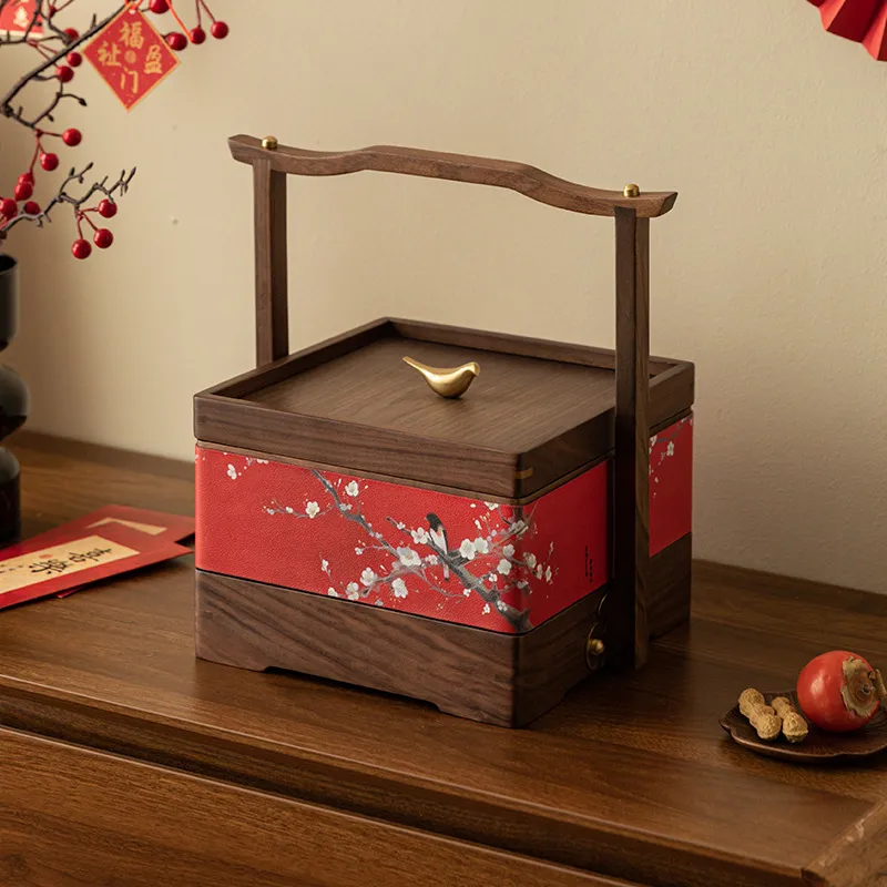 新年干果盘客厅茶几家用糖果零食盘高档点心收纳盒新中式双层茶盘