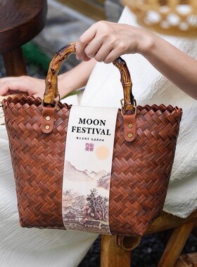 新年礼品收纳篮复古包装手提篮生日过寿伴手礼收纳篮子送员工客户