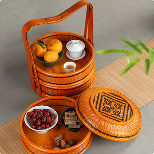 复古竹编手提收纳盒新年礼品篮酒店家用点心收纳食盒野餐年货礼篮