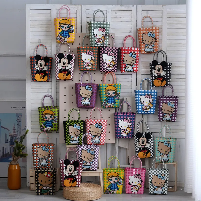 新款时尚手工编织包韩版可爱手提卡通米奇菜篮子日常百搭休闲购物