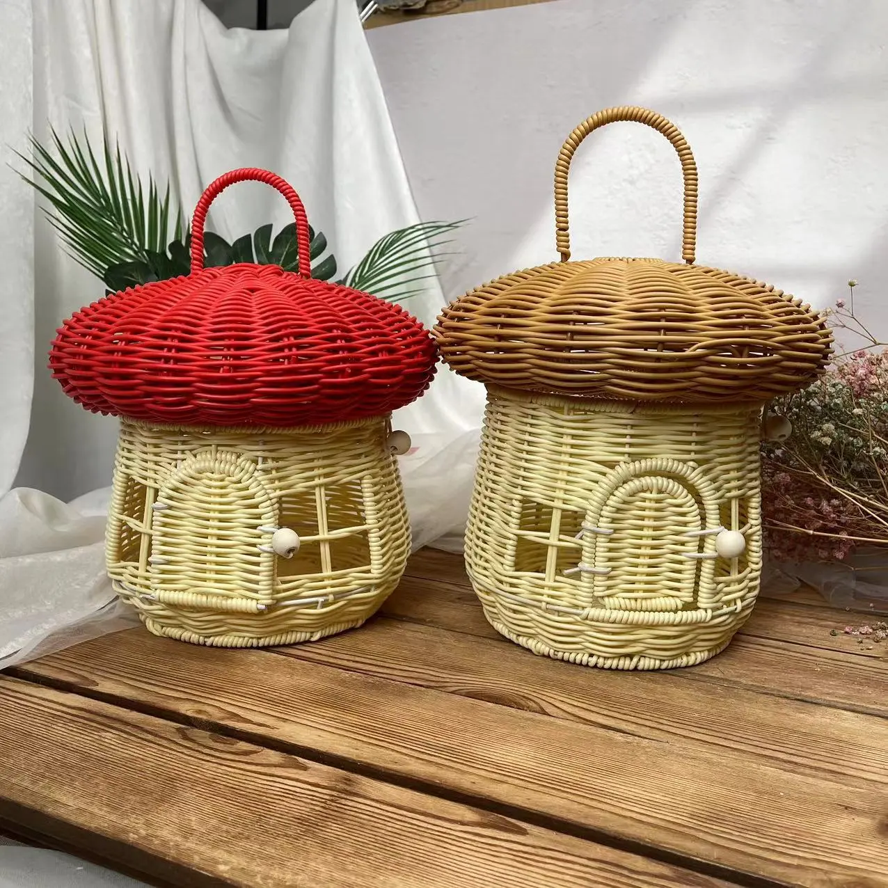 ins手工藤编礼盒小房子篮野餐跨境蘑菇收纳篮儿童玩具摄影道具,收纳整理,收纳筐,淘宝优惠券,粉丝福利购,淘宝优惠卷