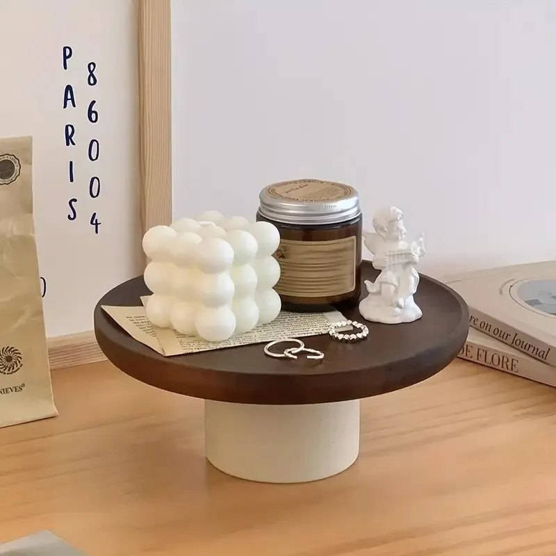 复古相思木陶瓷高脚果盘木托盘