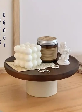 复古相思木陶瓷高脚果盘木托盘