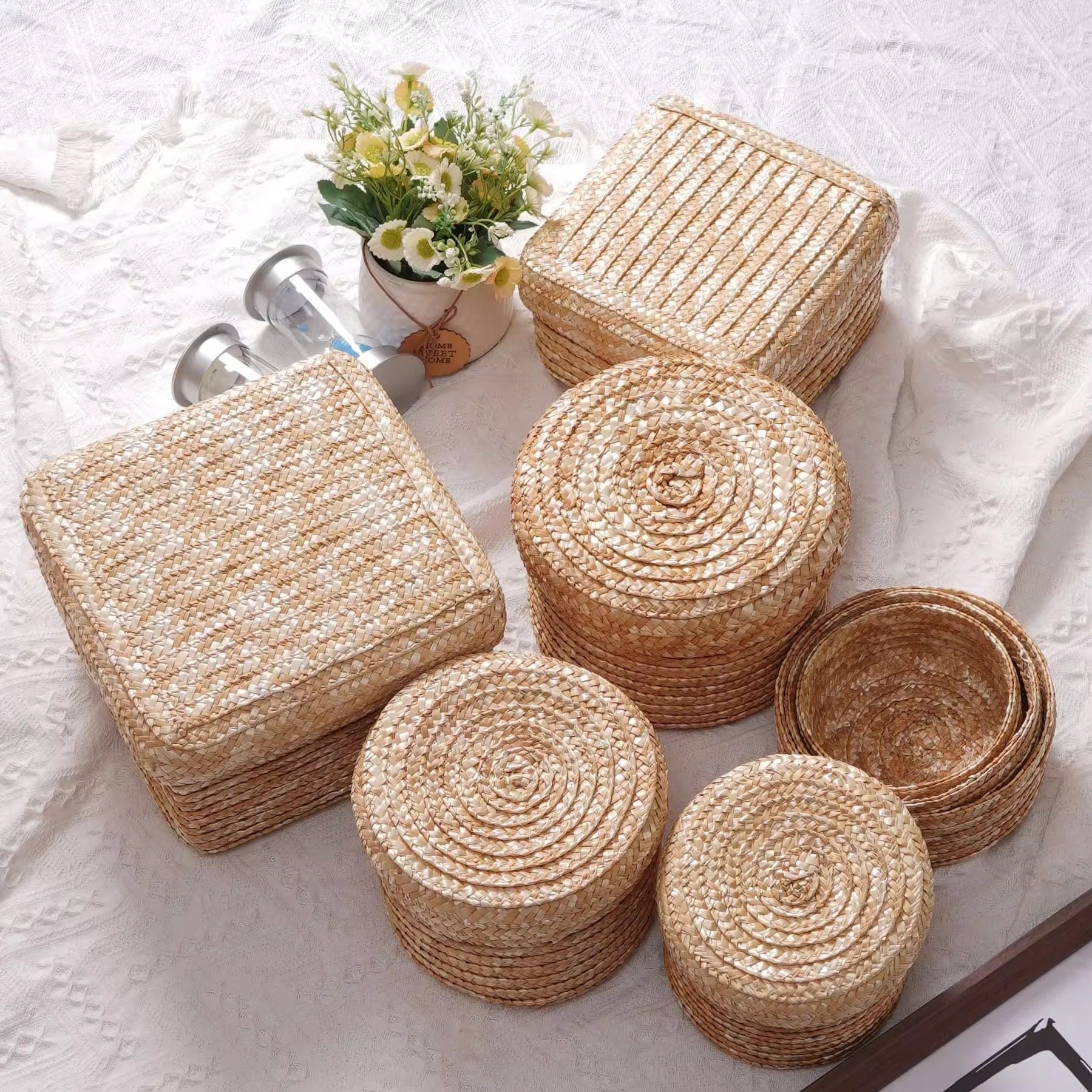 草编包装盒圆桶中秋节礼品收纳盒