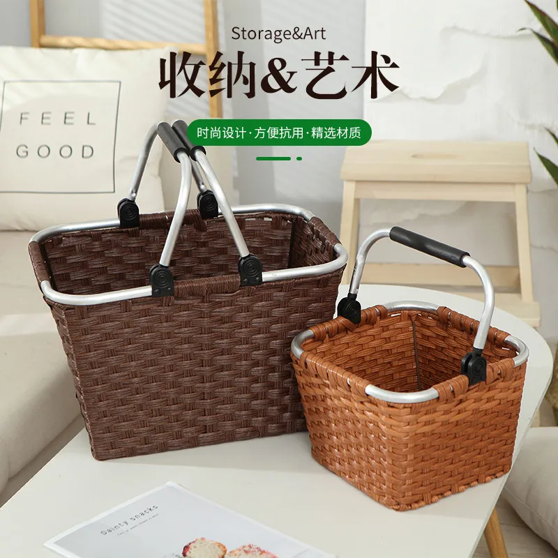 编织收纳筐郊游野餐篮手提采摘篮