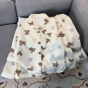 睡衣女可外穿学生宿舍舒适可外穿夹层加厚保暖套装 空气棉长袖 长裤