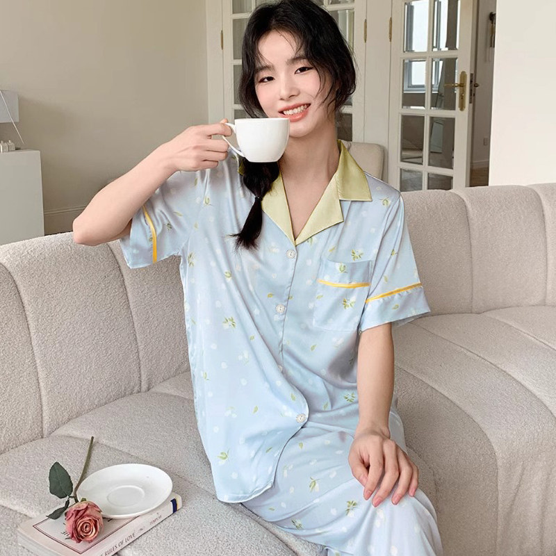 夏季新款凉感冰丝睡衣女波点碎花高气质短袖长裤家居服套装可外穿,女士内衣/男士内衣/家居服,睡衣/家居服套装,淘宝优惠券,粉丝福利购,淘宝优惠卷