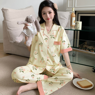 甜美家居服套装 新款 长裤 简约休闲中年睡衣夏季 可外穿 碎花短袖
