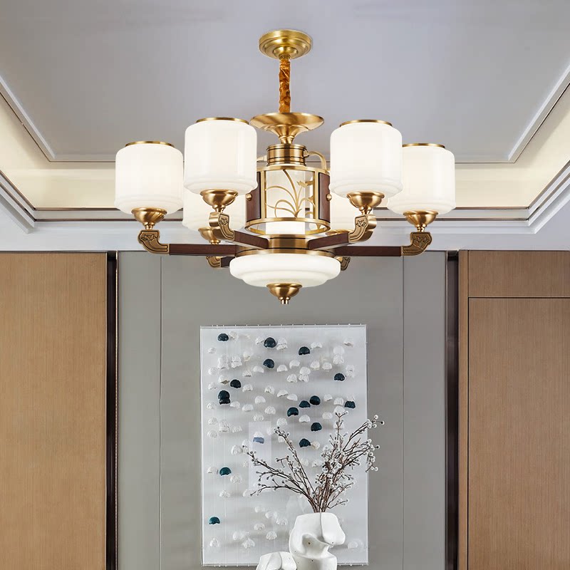 全铜沙比利木新中式实木吊灯别墅复式楼客厅餐厅中国风禅意灯具