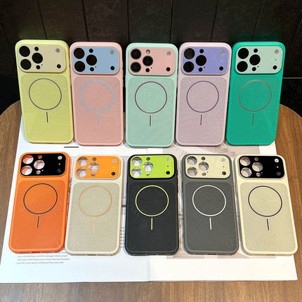 适用iPhone16马卡龙撞色网孔散热手机壳苹果17轻薄大视窗保护套15