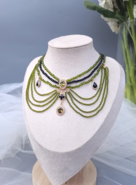 一梦星河/原创设计汉服配饰古风绿色琉璃流苏项链璎珞项链