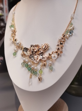 一梦星河原创设计汉服软璎珞项链淡水珍珠蝶贝荷花冷清复古项链