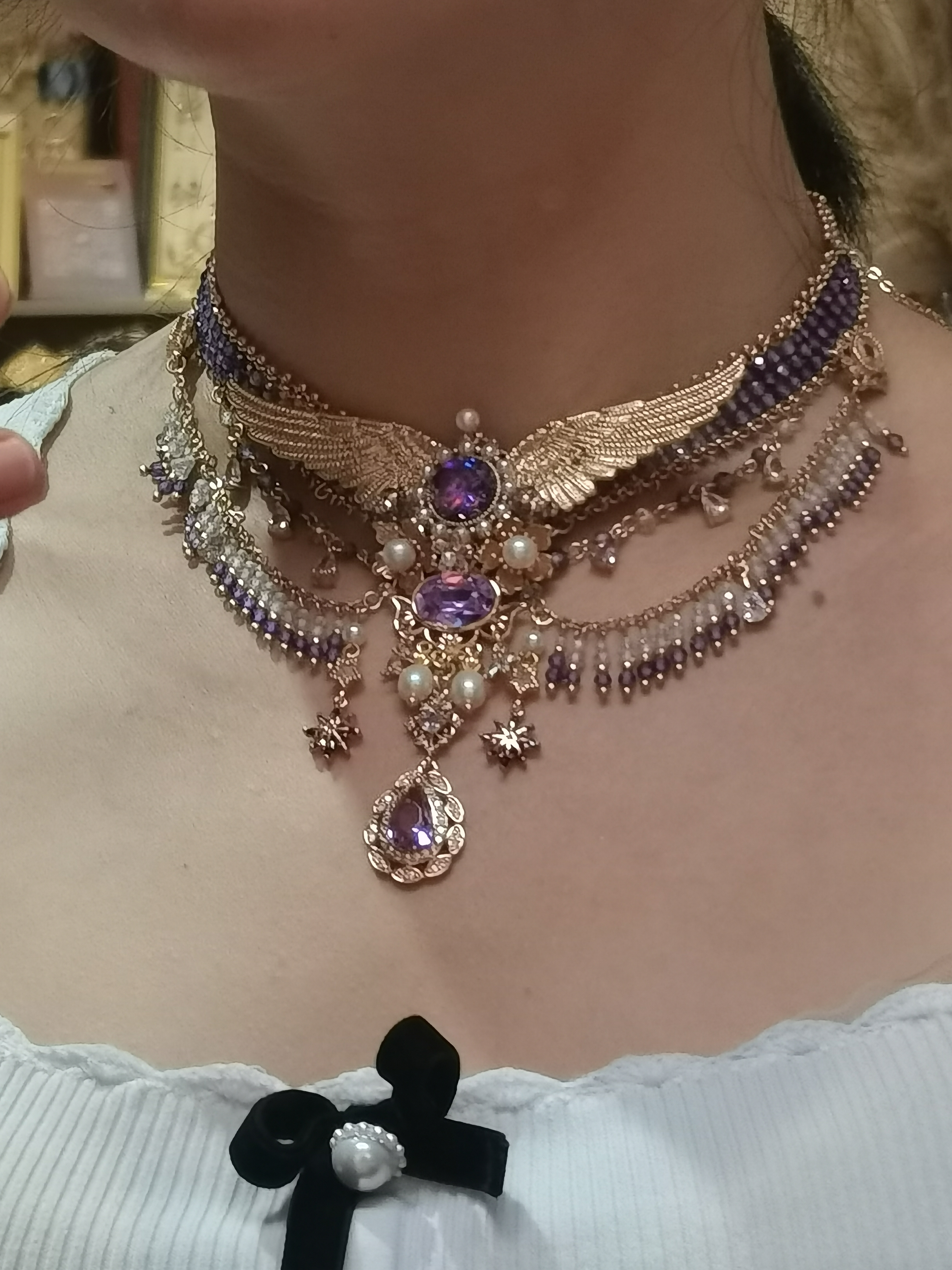 一梦星河/原创设计复古风紫色锆石翅膀异域风重工项链礼服项链