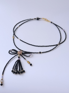 一梦星河原创设计/黑蝶结项链锁骨链设计感小众复古颈链ins风叠戴