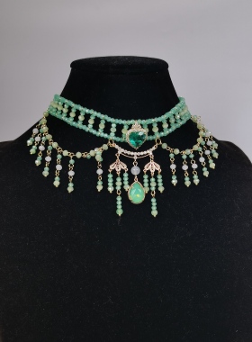 一梦星河/原创汉服配饰复古果冻绿色流苏礼服欧式手工锁骨项链